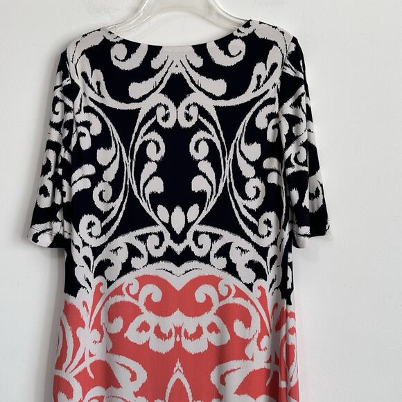 Eliza J Sheath Dress 8 Black White Orange Short Sleeve Stretch Lined Party Work - Picture 9 of 12